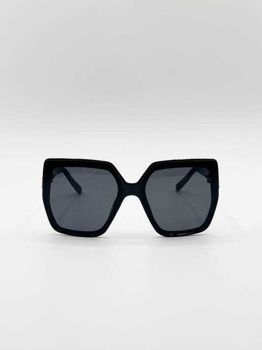 Black Round Sunglasses with Gold Detail and Black Lenses