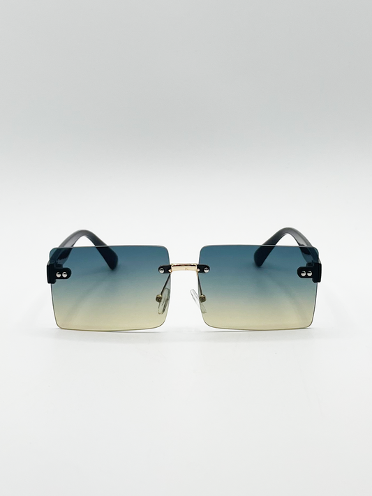 Square Frameless Sunglasses with Black Ombre Lens