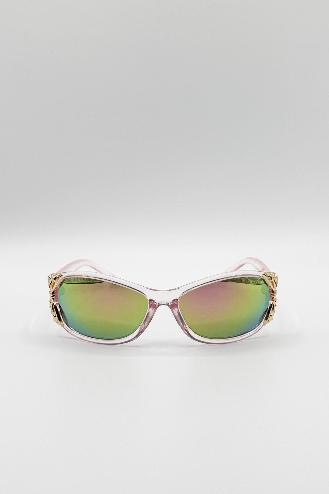 Circle_a_vintage 　Special !!foremost Vintage Wrap Around With Butterfly Detail Sunglasses in Pink Multi