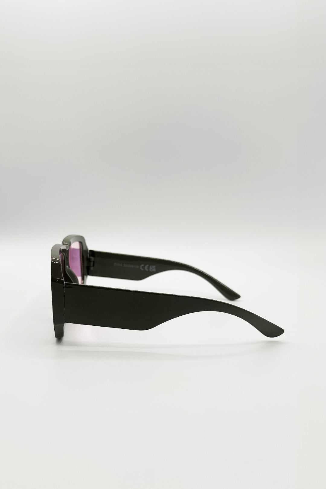 Oversized Square Frame Sunglasses In Mud Grey with Pink Mirror Lenses