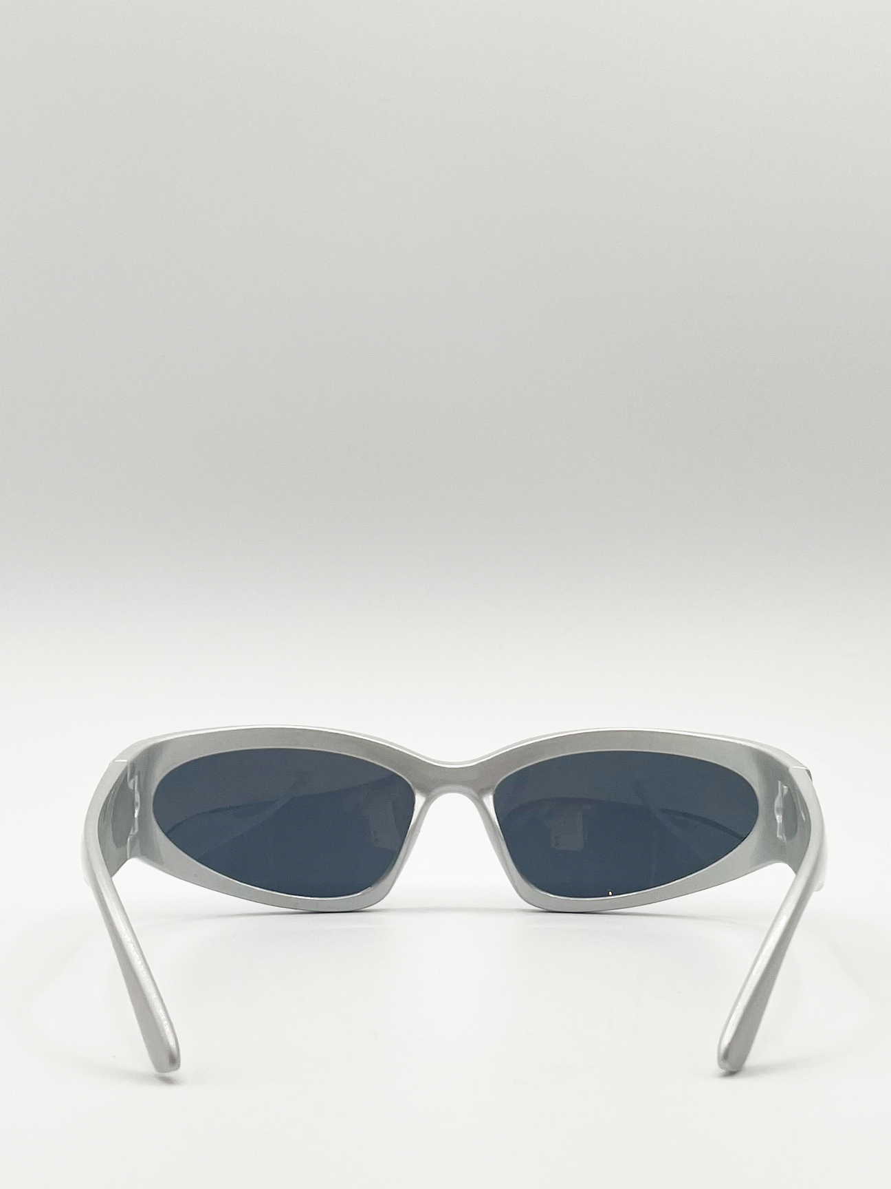 Silver Racer Style Plastic Frame Sunglasses with Black Lenses
