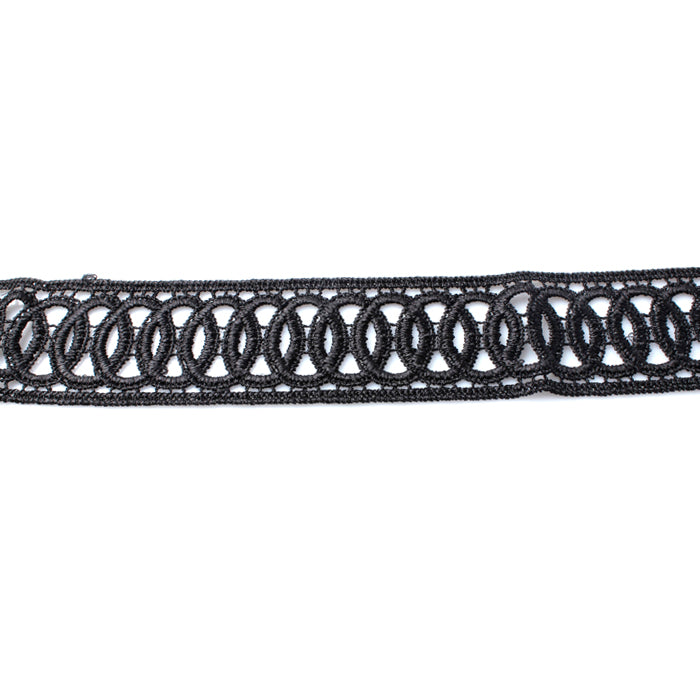 Black Wide Corded Effect Circular Detail Choker Necklace