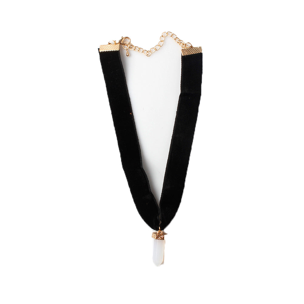 Natural Crystal Point Charm Black Velvet Choker Necklace