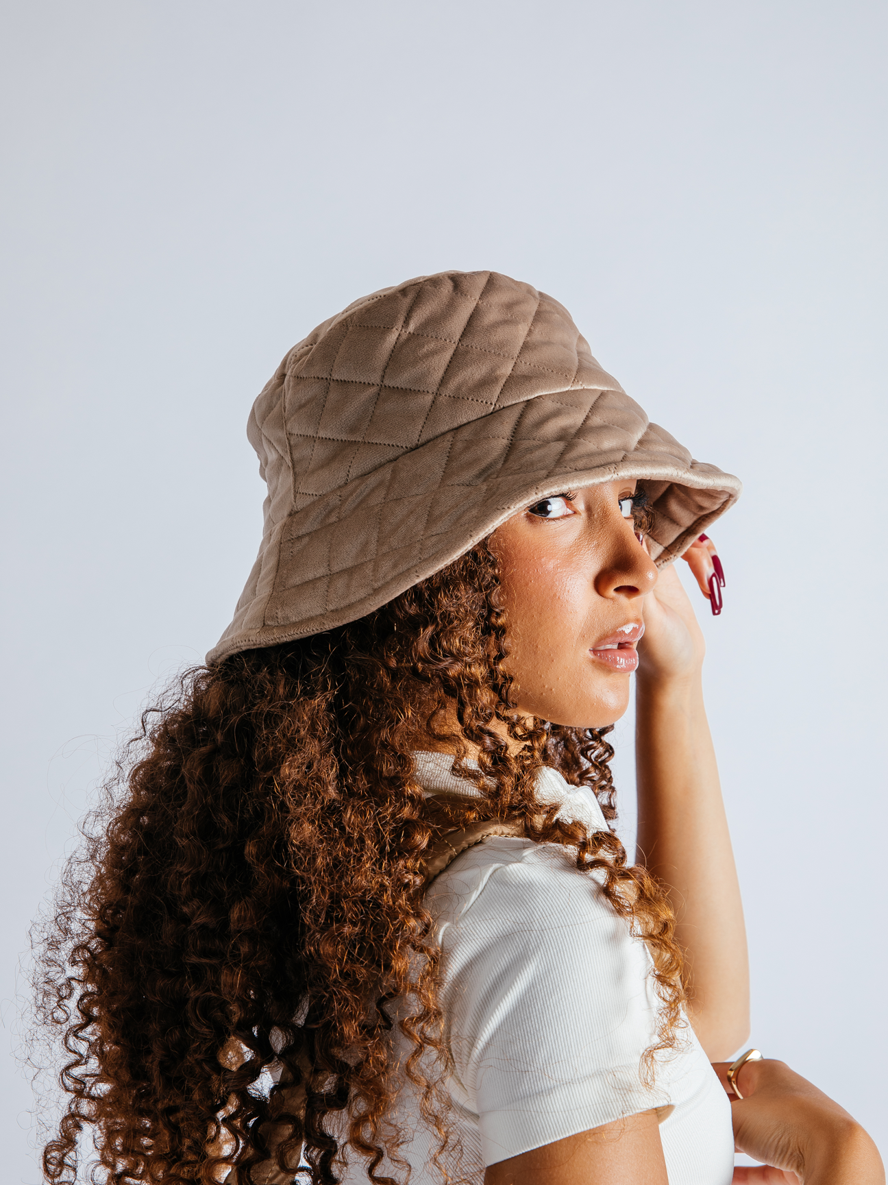 Quilted Bucket Hat in Beige