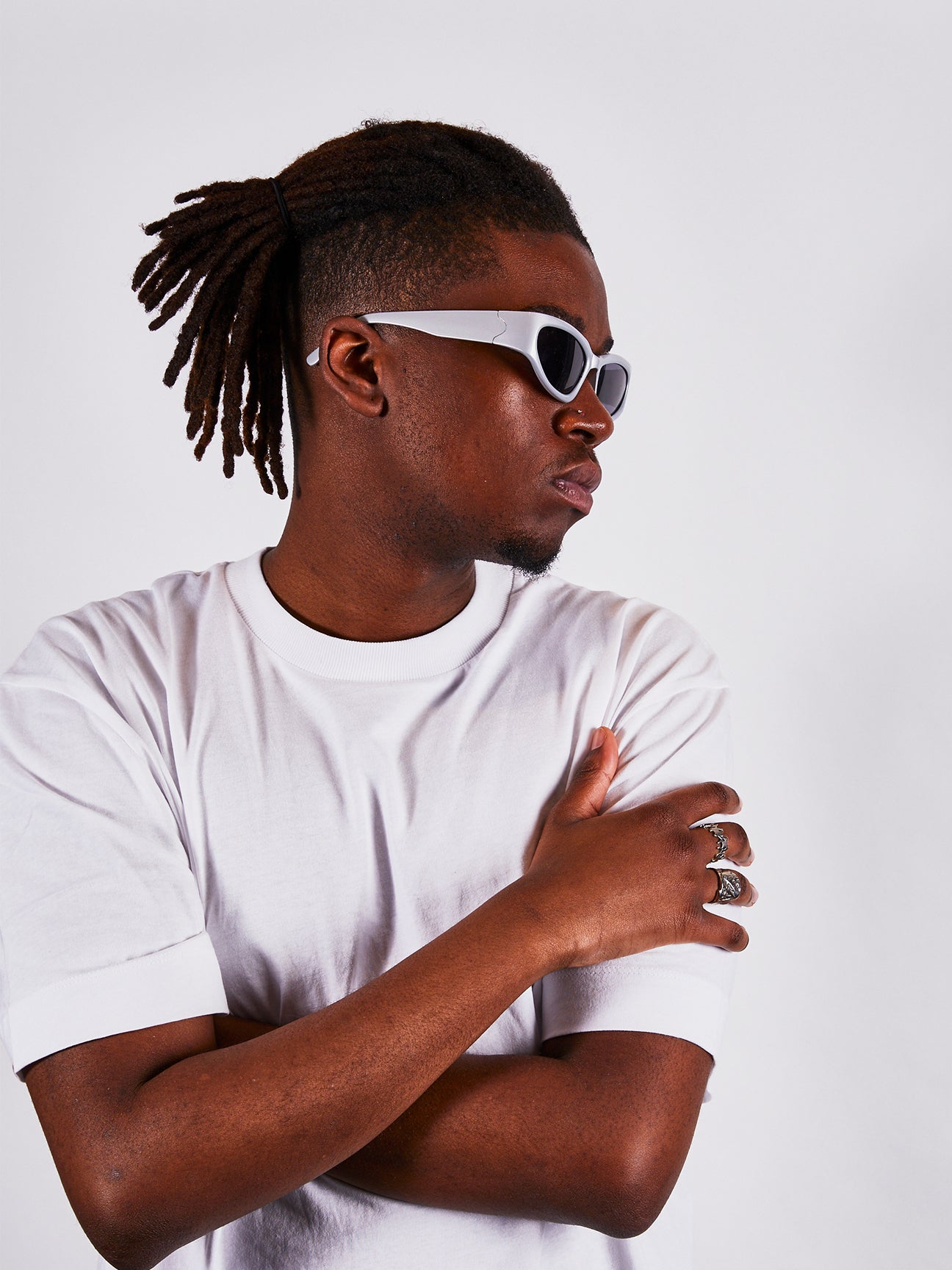 Silver Racer Style Sunglasses with Black Lenses