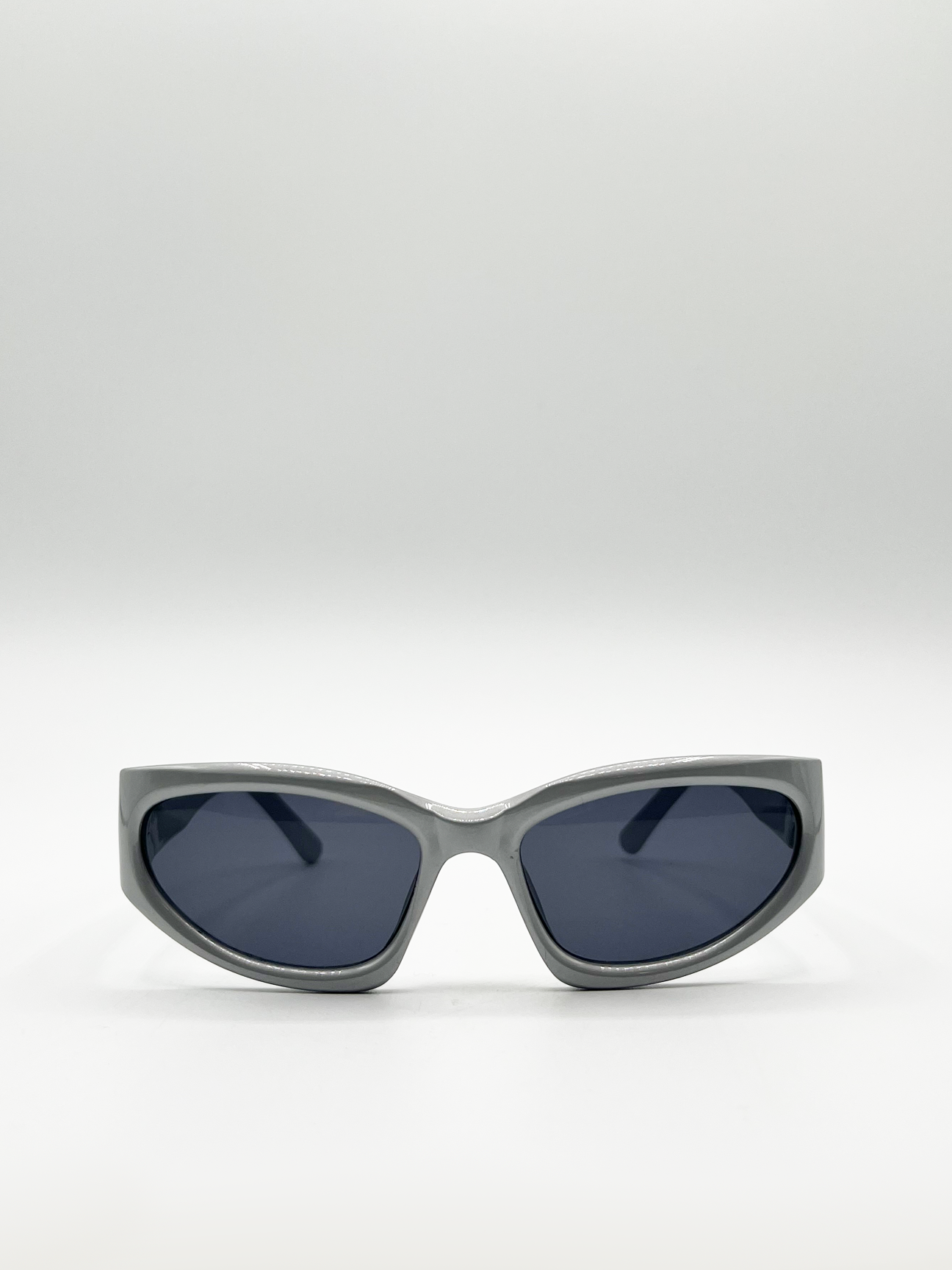 Silver Racer Style Sunglasses with Black Lenses