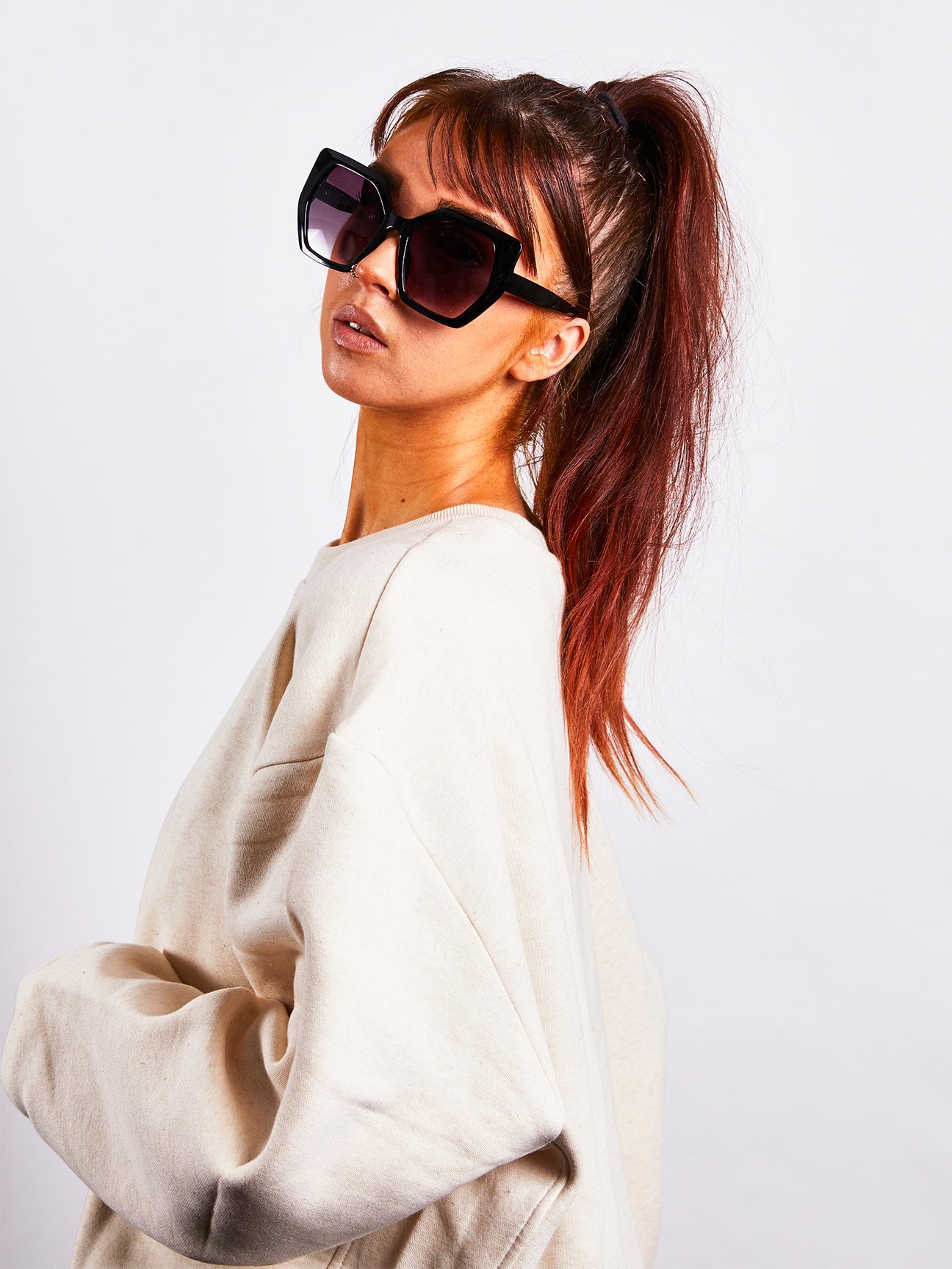 Black Oversized Cat Eye Sunglasses with Mirror Lenses