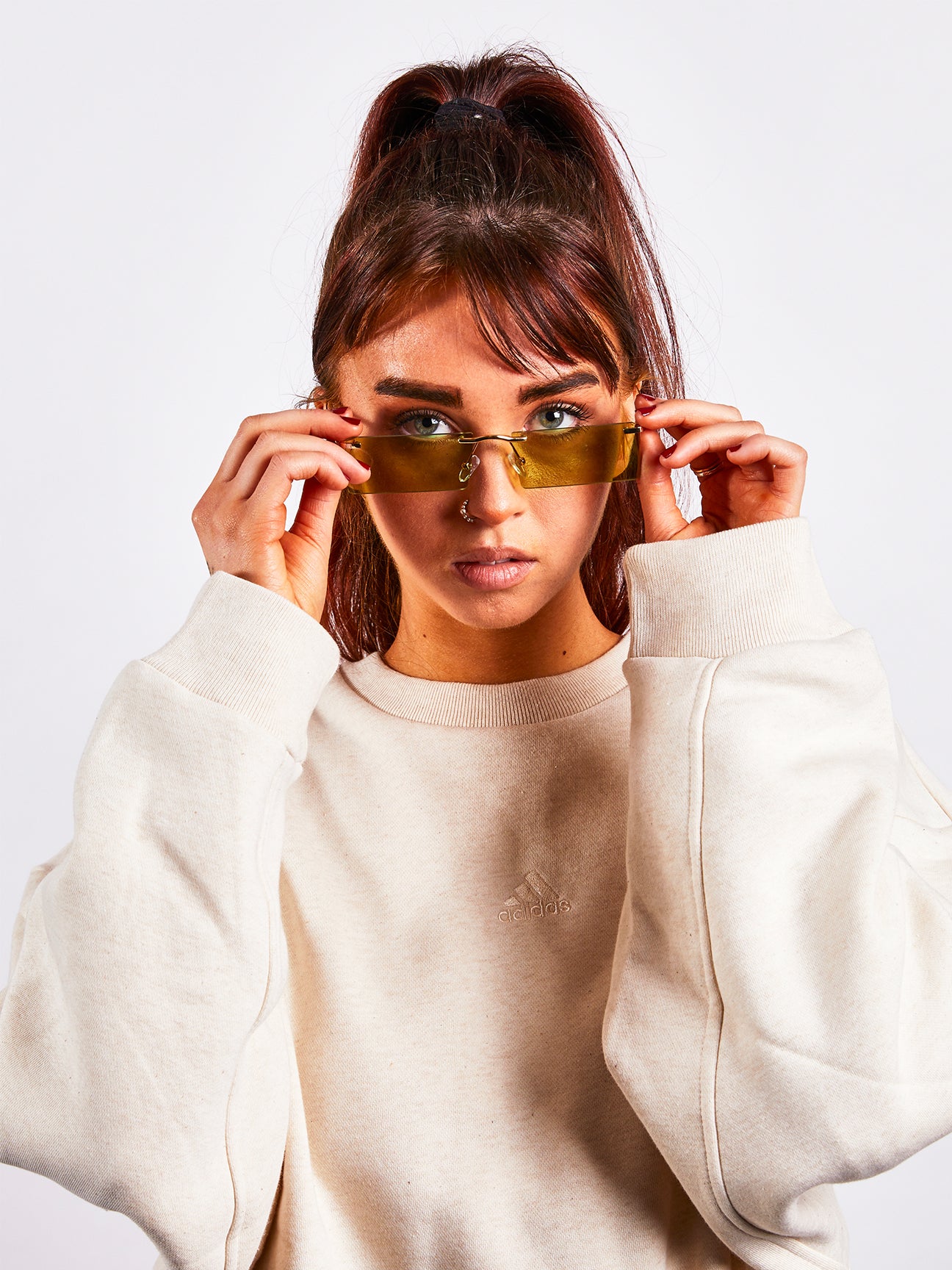 Green Frameless Rectangle Sunglasses with Metal Arms