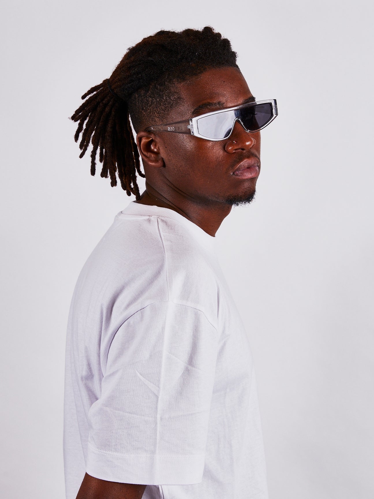 Clear Frame Oversized Racer Style Sunglasses with Black Lenses