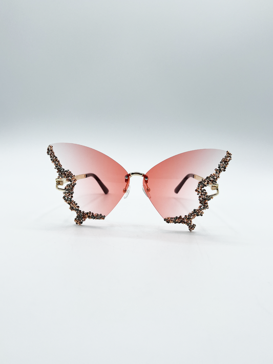 Butterfly Lens with Crystal Detail in Gradient Pink