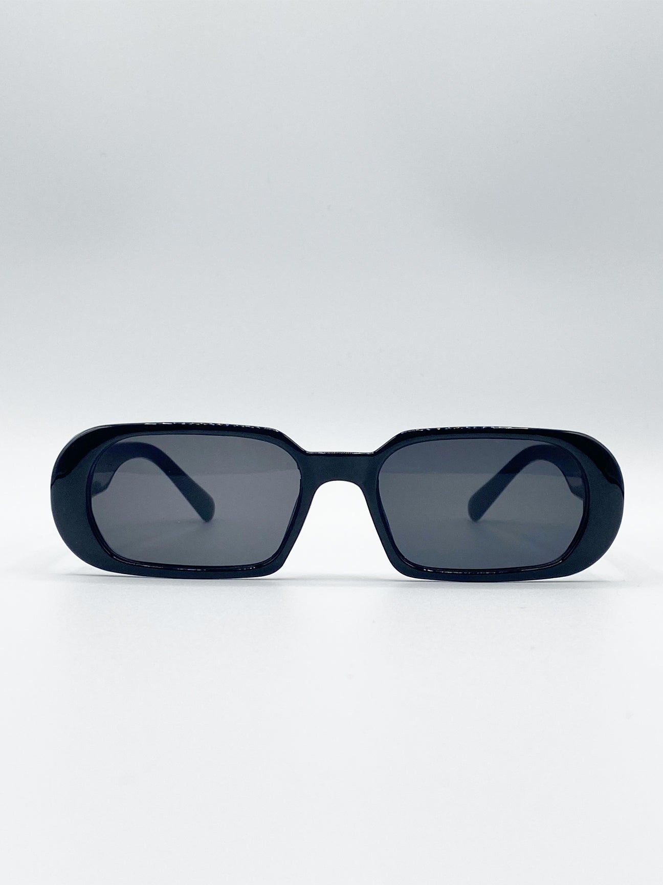 Black Retro Rectangle Sunglasses with Black Lenses