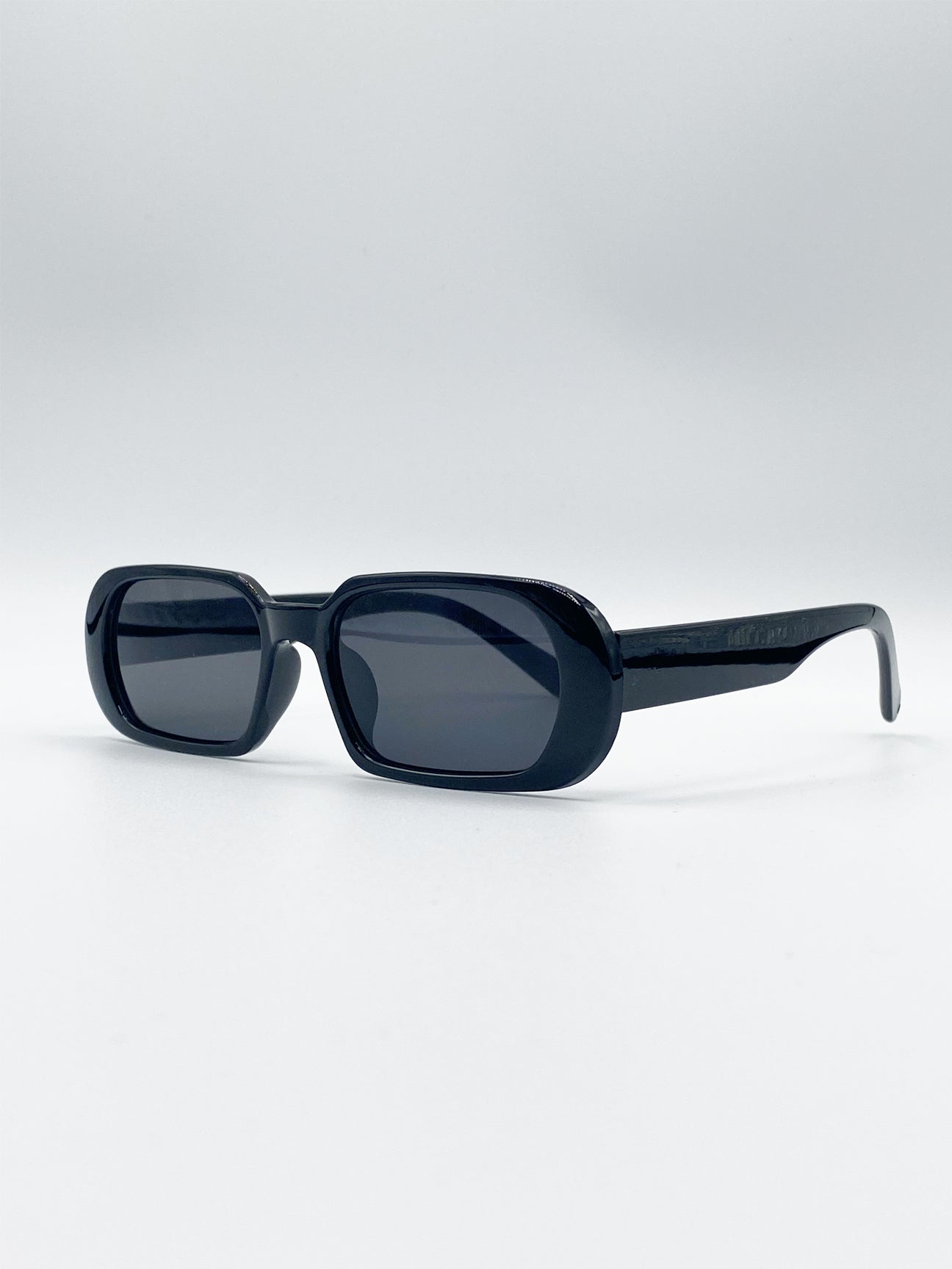 Black Retro Rectangle Sunglasses with Black Lenses