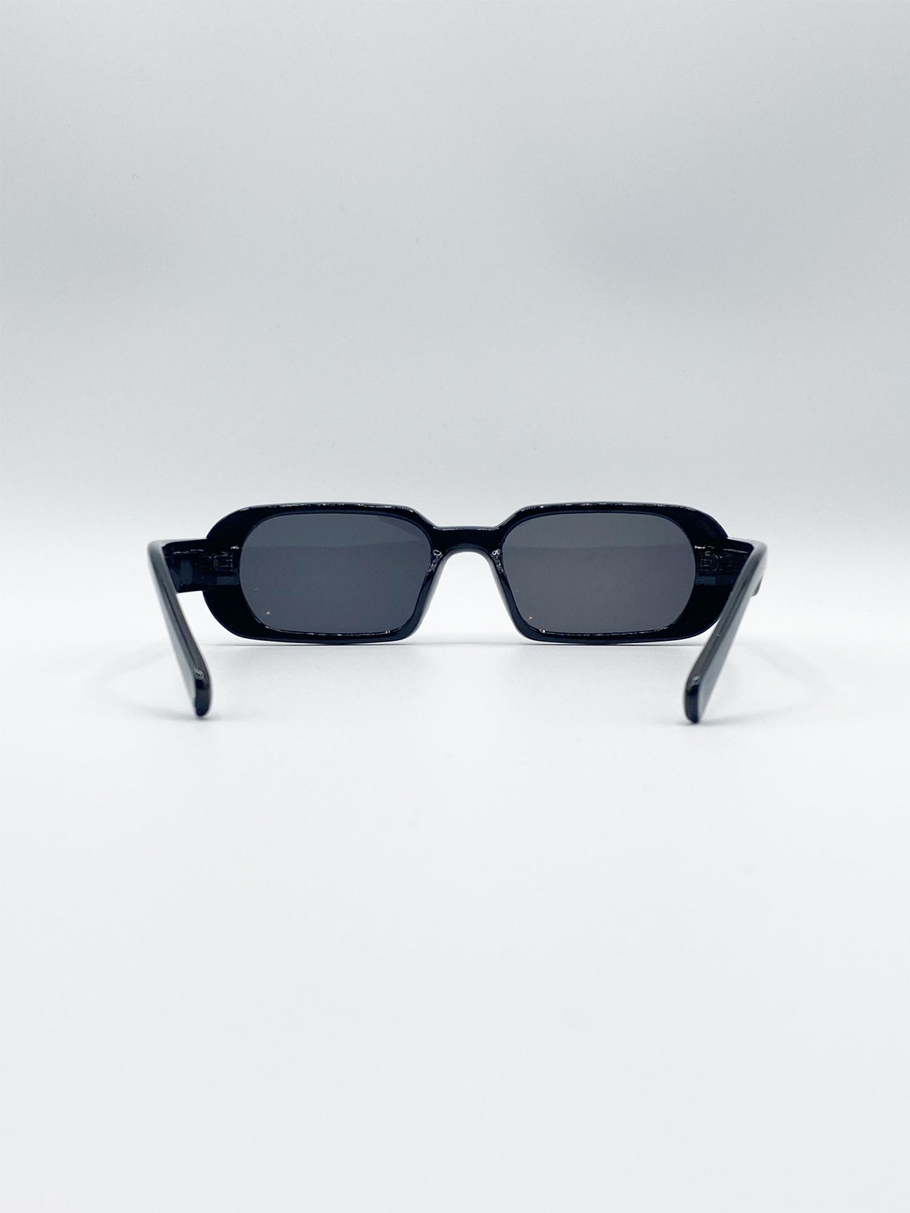 Black Retro Rectangle Sunglasses with Black Lenses