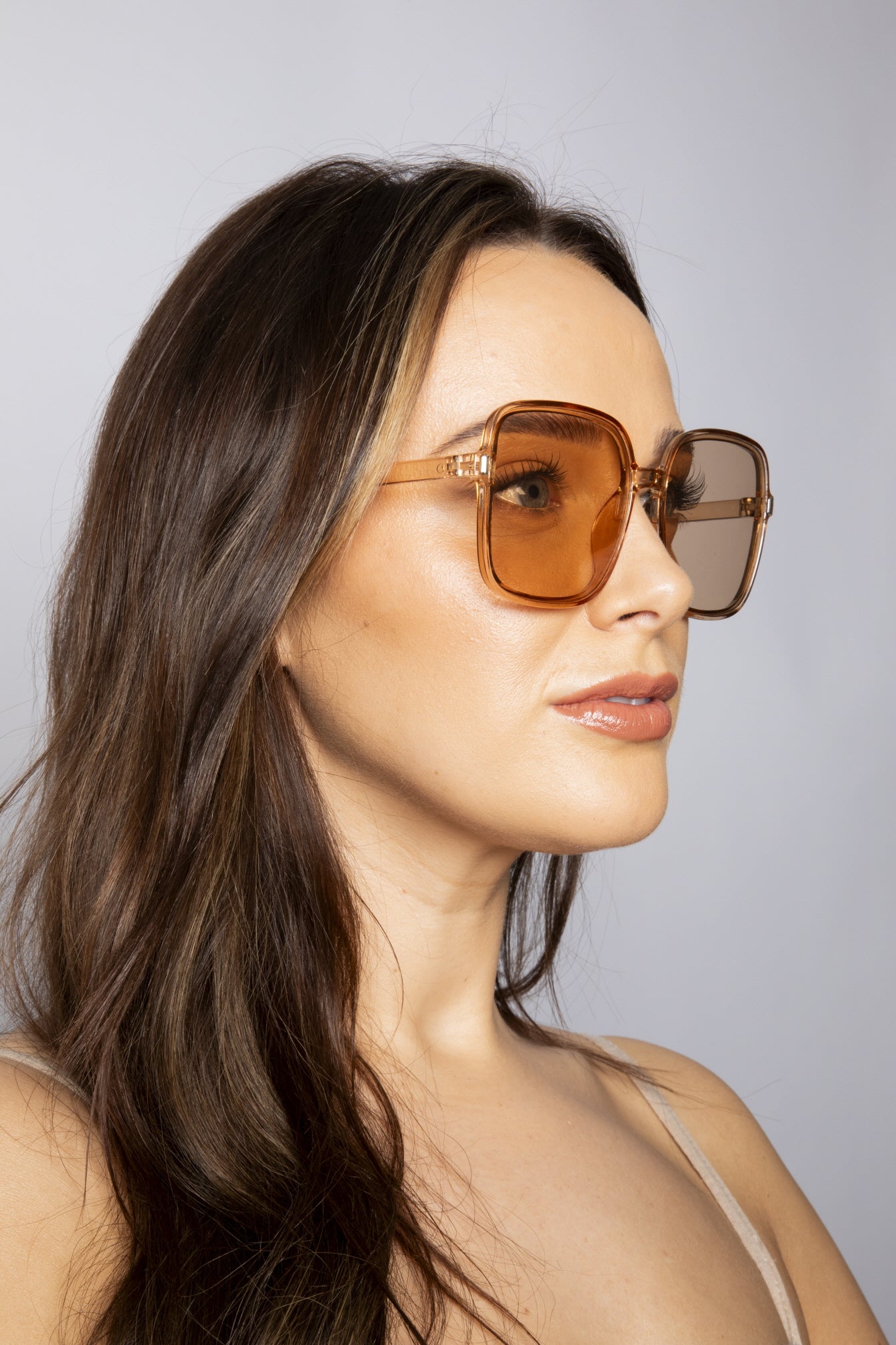 Oversized Lightweight Square Frame Sunglasses in Light Brown