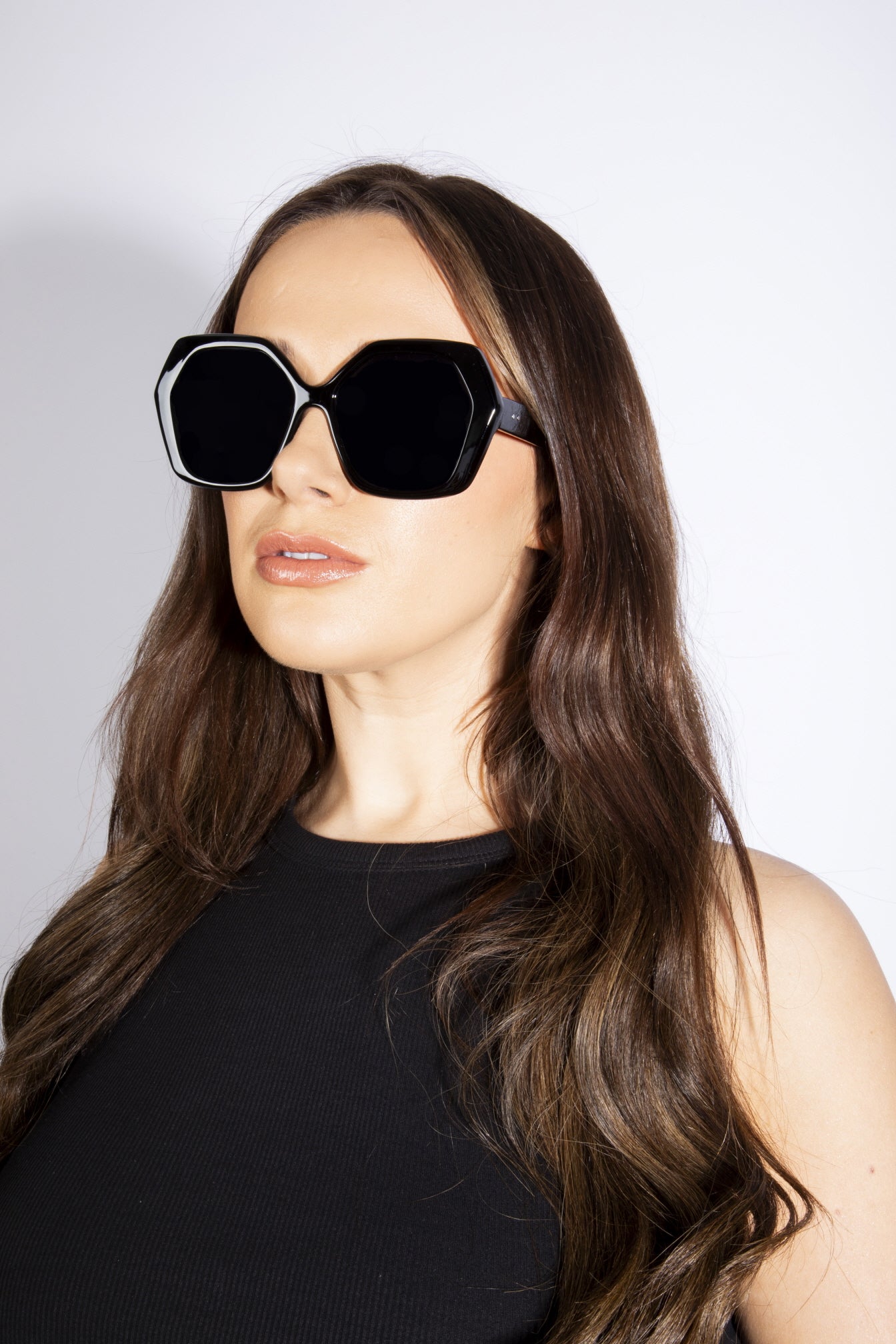 Oversized Rounded Angular Sunglasses in Black
