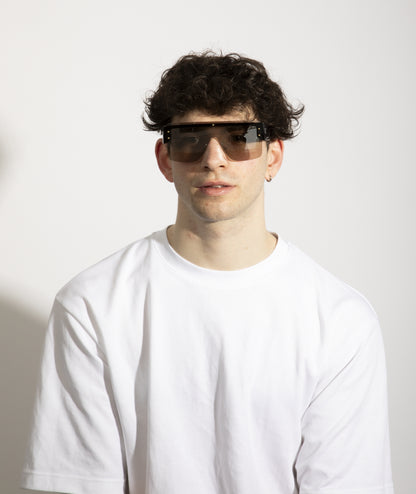 Oversized Flat Top Sunglasses with Mirrored Lens in Black