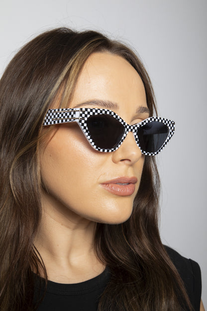 Angular Sunglasses in Black and White Check