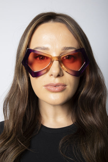 2 Tone Angular Sunglasses in Purple