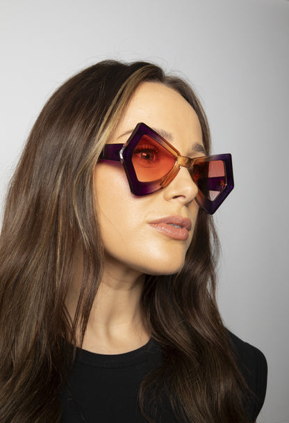 2 Tone Angular Sunglasses in Purple