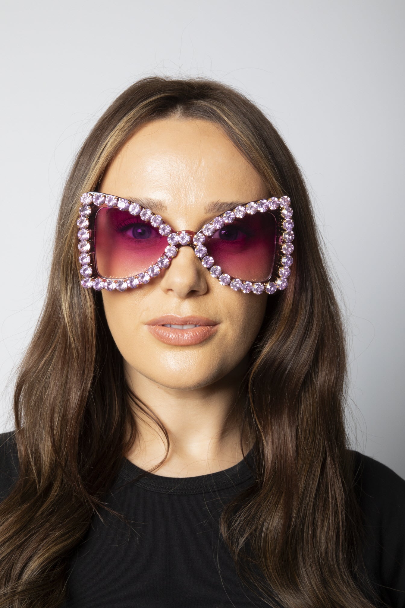Oversized Triangular Crystal Gem Sunglasses in Purple