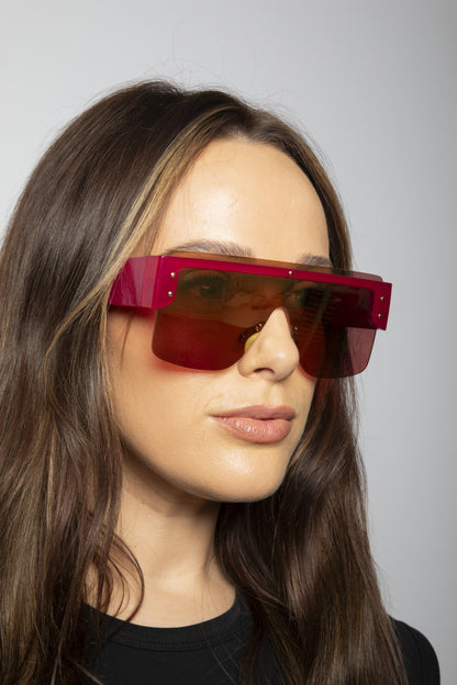 Oversized Flat Top Sunglasses with Mirrored Lens