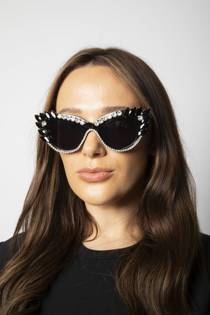 Cateye Sunglasses with Black and Silver crystals