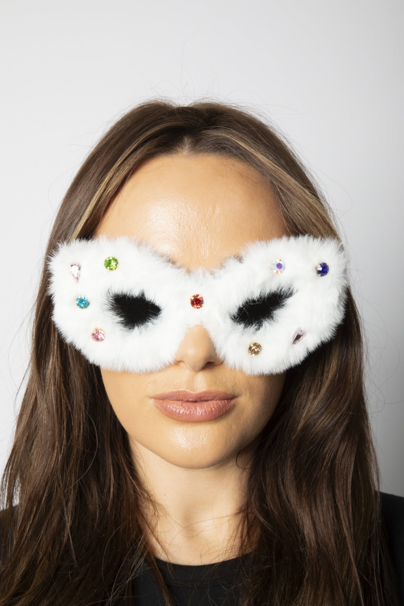 Faux Fur Cateye Sunglasses with Multicoloured Gems