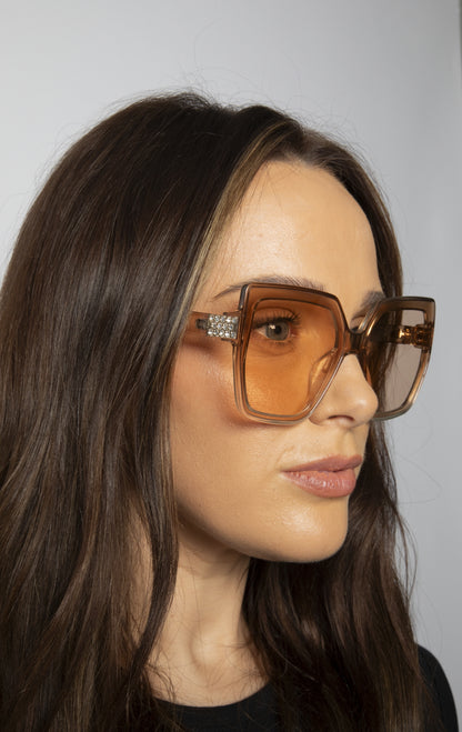 Oversize Cateye Sunglasses with Diamante Detail in Champagne