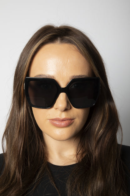 Oversize Cateye Sunglasses with Diamante Detail in Black