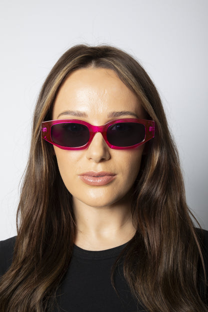 Angular Sunglasses in Translucent Hot Pink