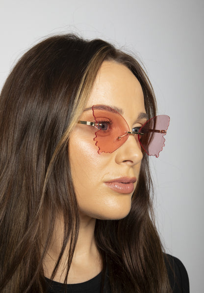 Frameless Pink Butterfly Sunglasses with Metal Arms