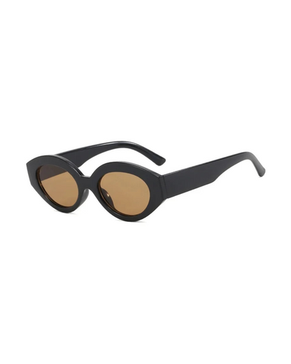 Retro Small Oval Sunglasses Black Brown