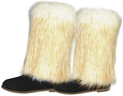 Faux Fur Leg Warmers Beige and White