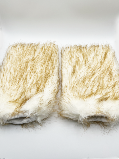 Faux Fur Leg Warmers Beige and White