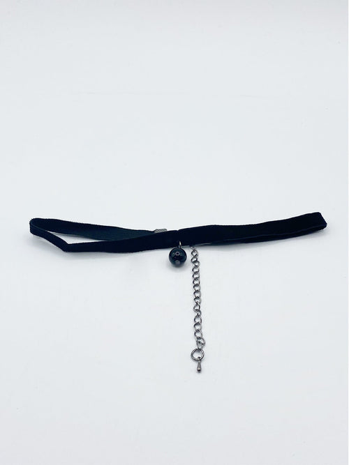 Black Faux Velvet Choker With Charm