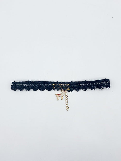 Black Lace Choker With Reindeer Charm