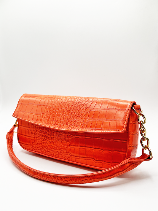 SVNX Croc PU Mini Pillow Bag with Flap in setting sun