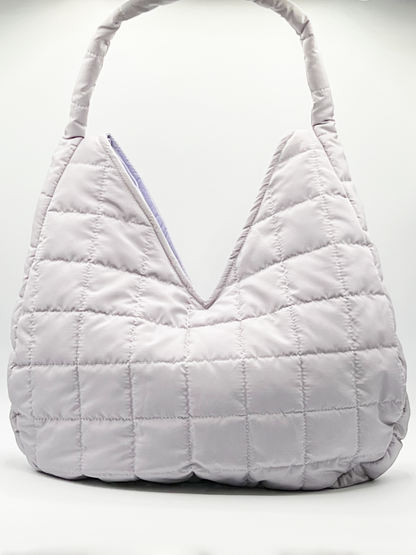 Soft quilted shoulder bag in pearl grey