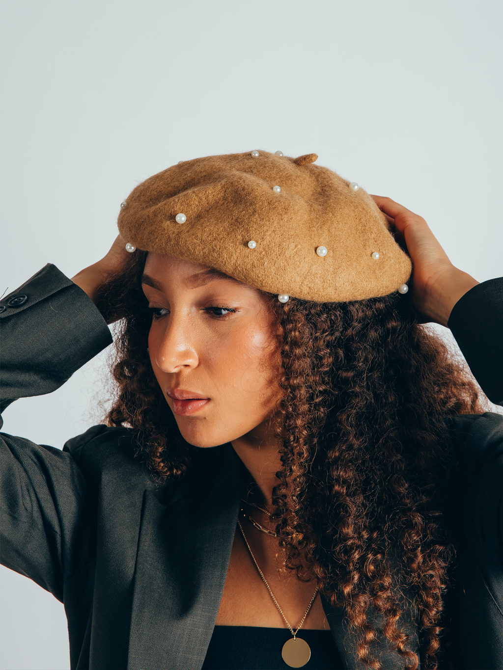 Faux Pearl Burned Orange Beret