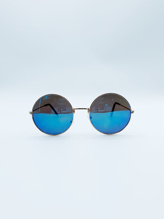 Round Metal Sunglasses In Shiny Silver