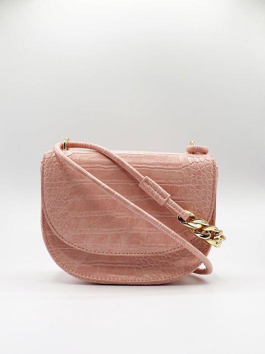 SVNX Micah Oval Shoulder Bag with Chain Detailing in Pale Pink