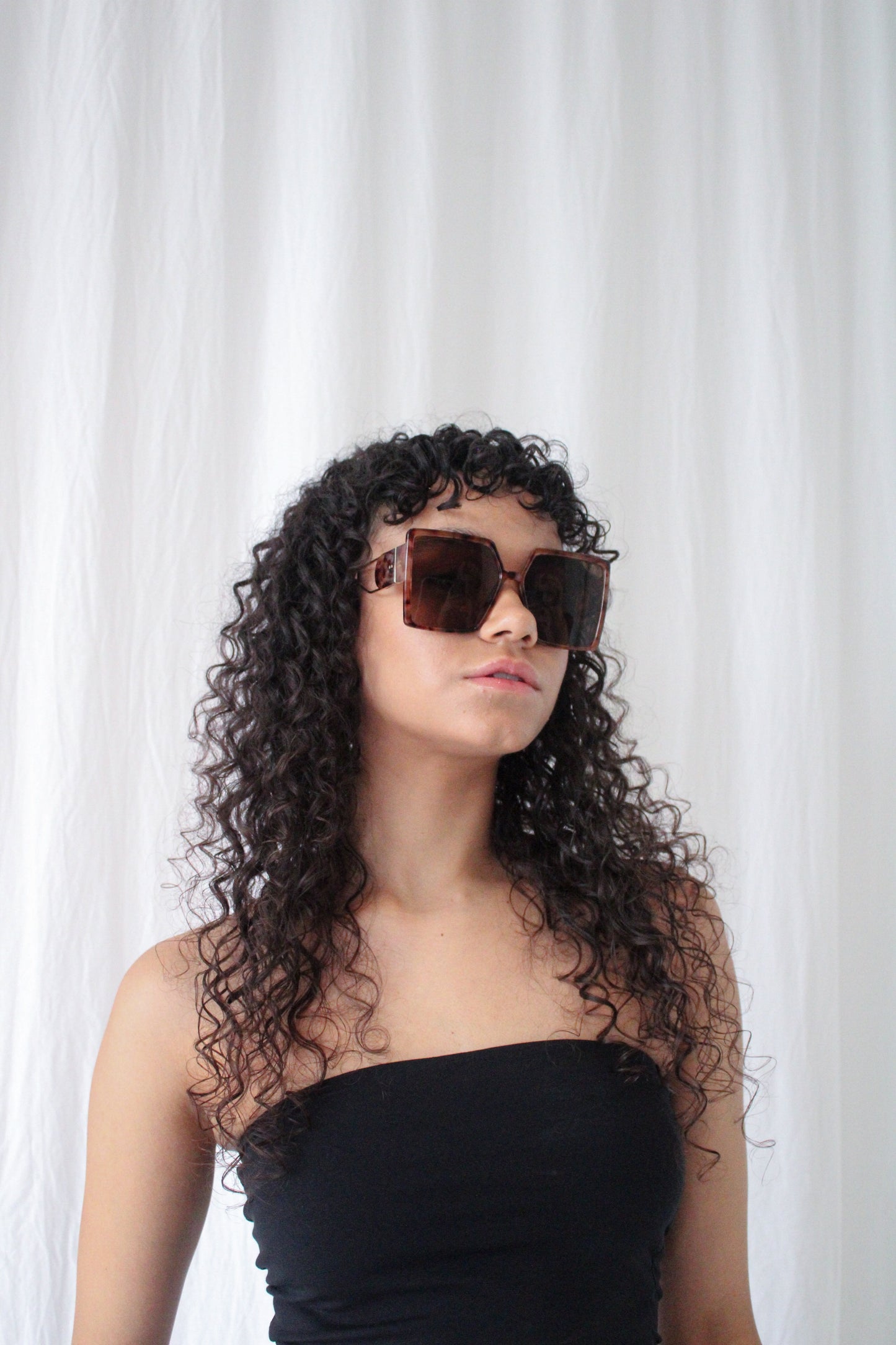 Oversized Square Sunglasses With Temple Frame Detail In Tort