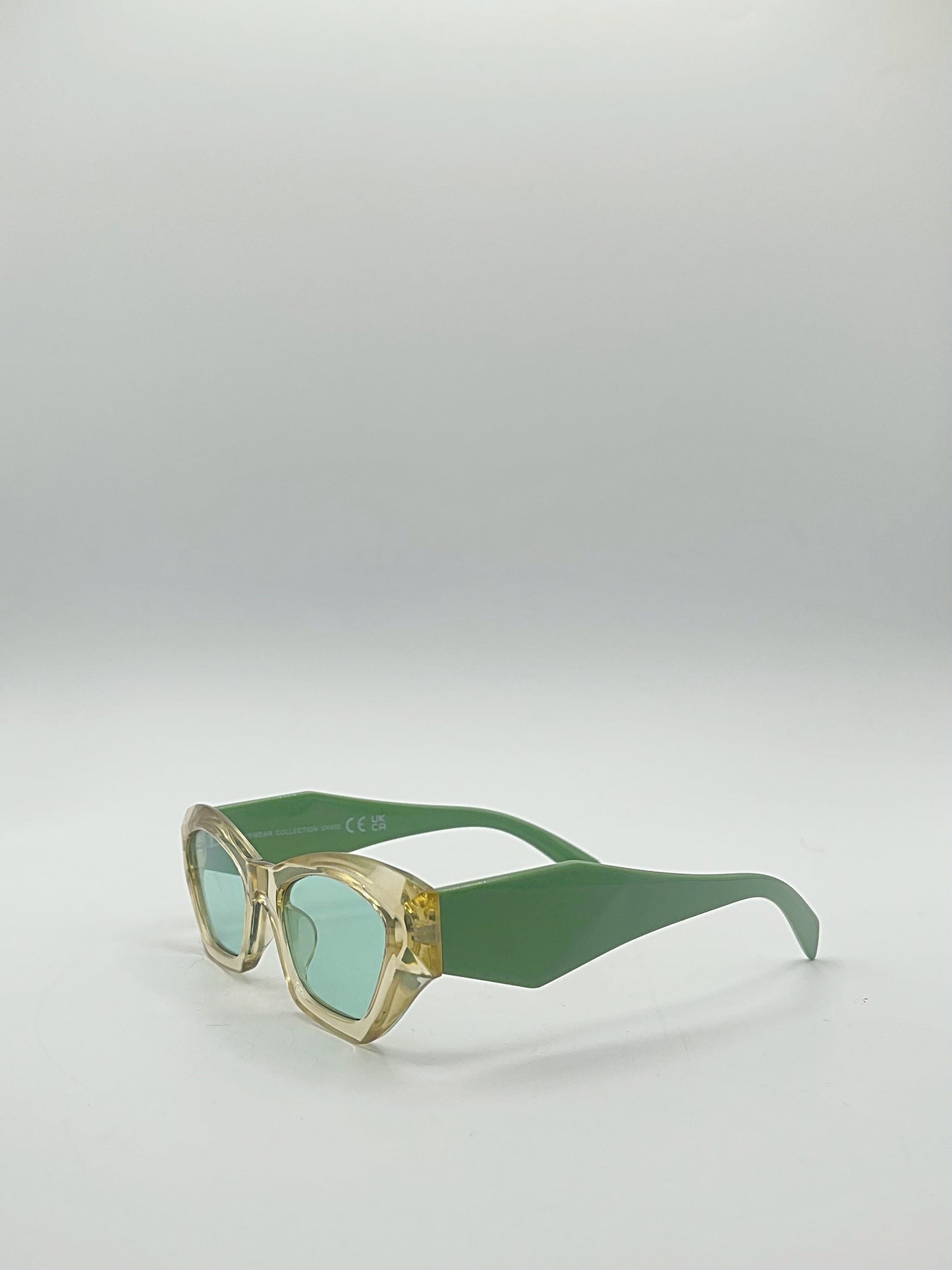 Angular Framed Sunglasses in Brown with Green Arms