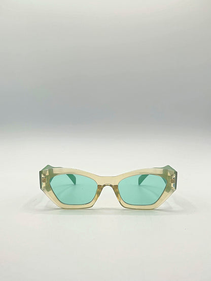 Angular Framed Sunglasses in Brown with Green Arms