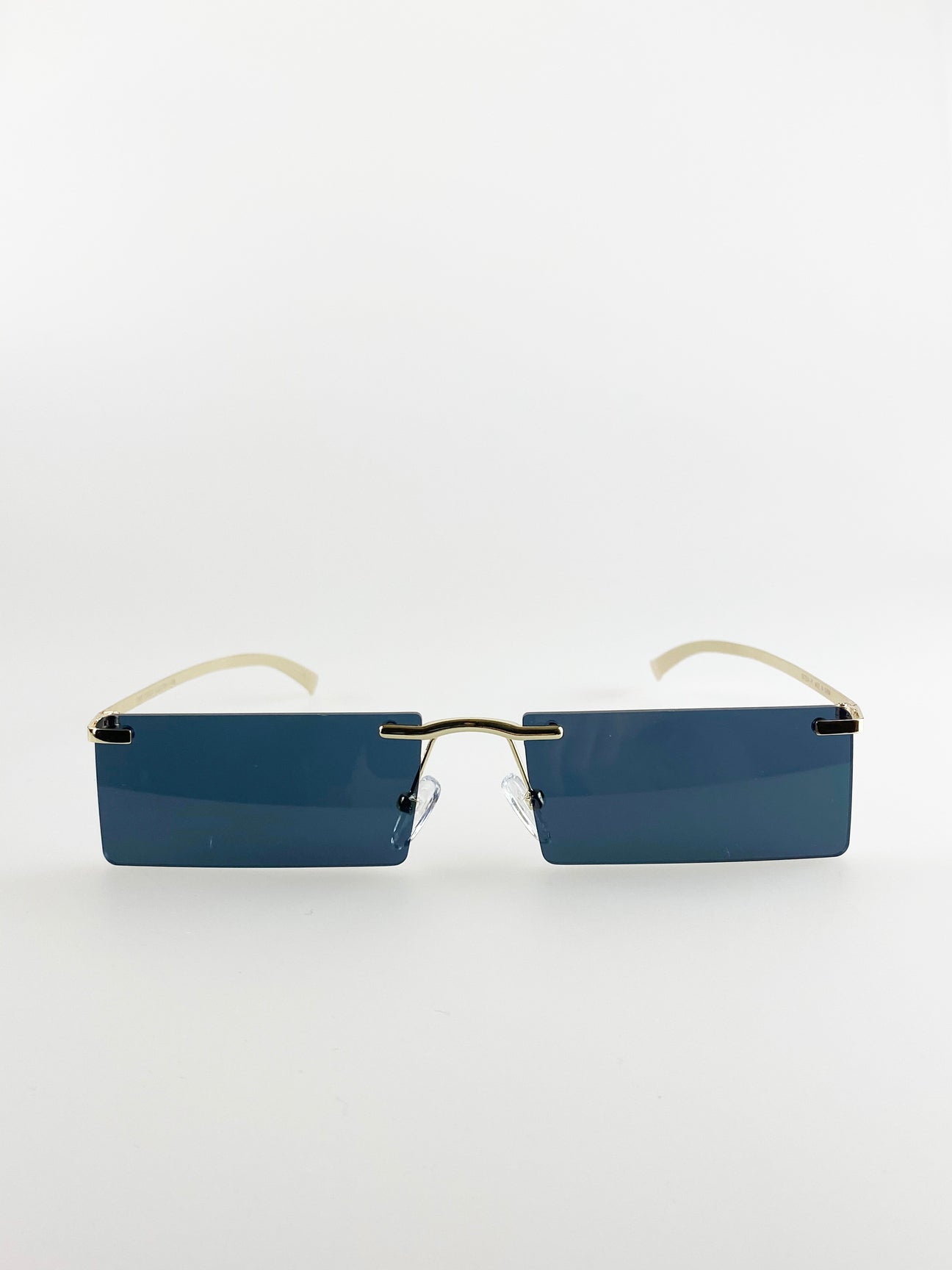 Black Frameless Rectangle Sunglasses with Metal Arms