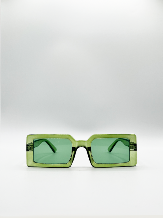 Square Frame Sunglasses in Green with Green lens