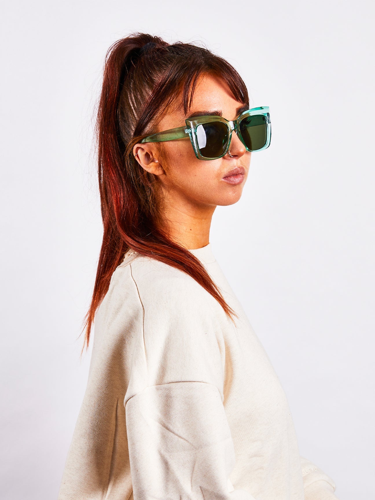 Green Angular Shape_Oversized Cat Eye Sunglasses