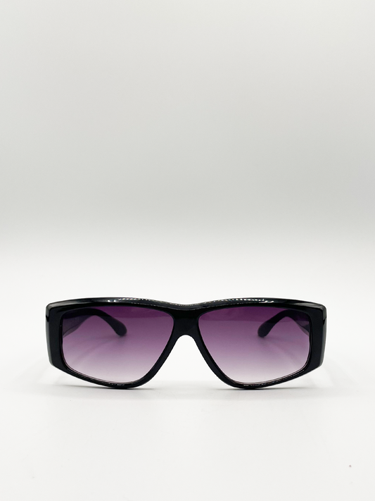 Black Racer Style Sunglasses with Black Lenses