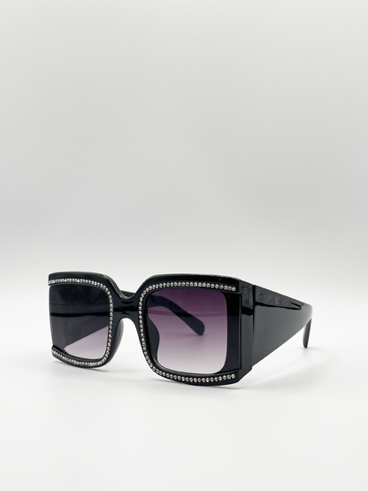 Oversized square sunglasses with diamonte detail