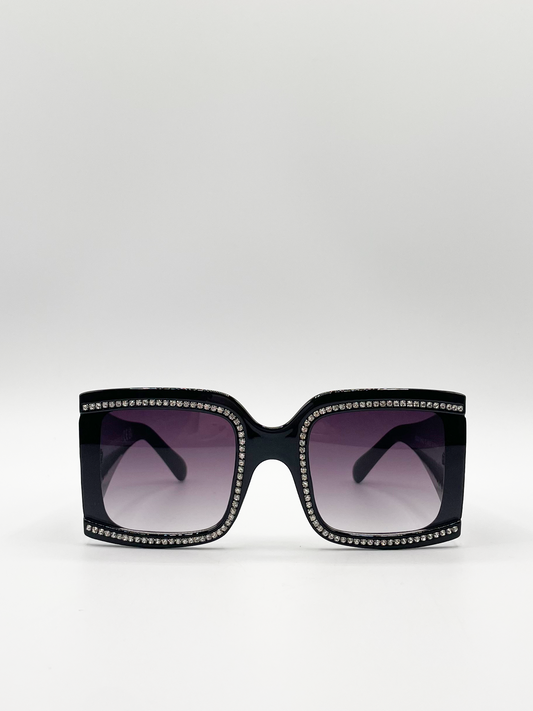 Oversized square sunglasses with diamonte detail